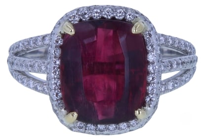 Platinum & 18K Yellow Gold Rhodolite Tourmaline and Diamond Ring