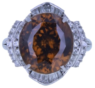 Platinum Zircon & Diamond Ring – 10.17 CT Natural Zircon | 0.75 CTW Diamonds