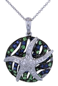 14K White Gold Sapphire, Tsavorite & Diamond Pendant by Effy