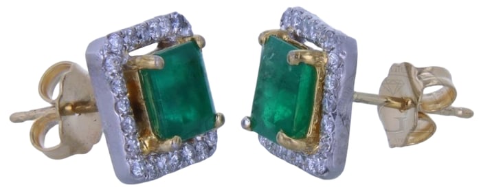 18K White & Yellow Gold Emerald and Diamond Earrings