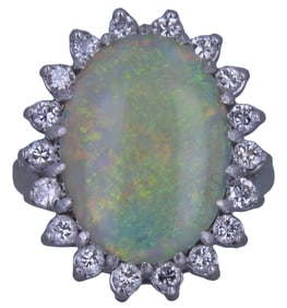 18K White Gold Opal & Diamond Halo Ring