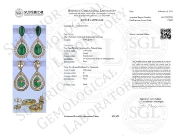 14K Yellow Gold Jade & Diamond Earrings