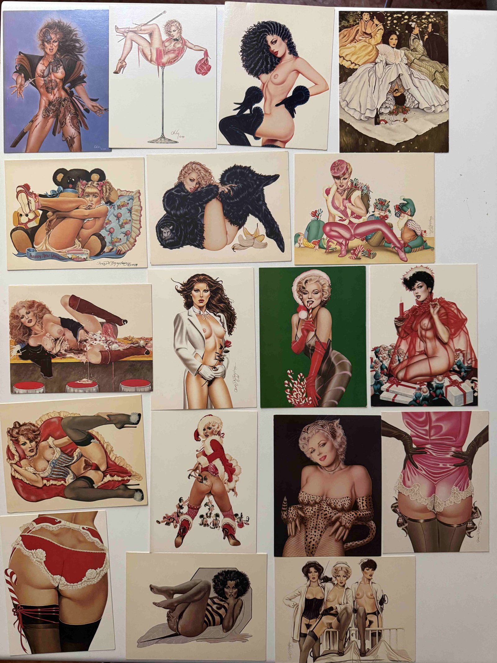 Olivia De Berardinis - Collection of Vintage Original Postcards - 20 erotic postcards of 70's: Artist: Olivia De Berardinis—Title: Collection of Pin-Up Postcards—Date: 1978-1984—Medium: Printed postcards on paper—Quantity: Set of 20 postcards—Subject: Classic pin-up illustrations—St