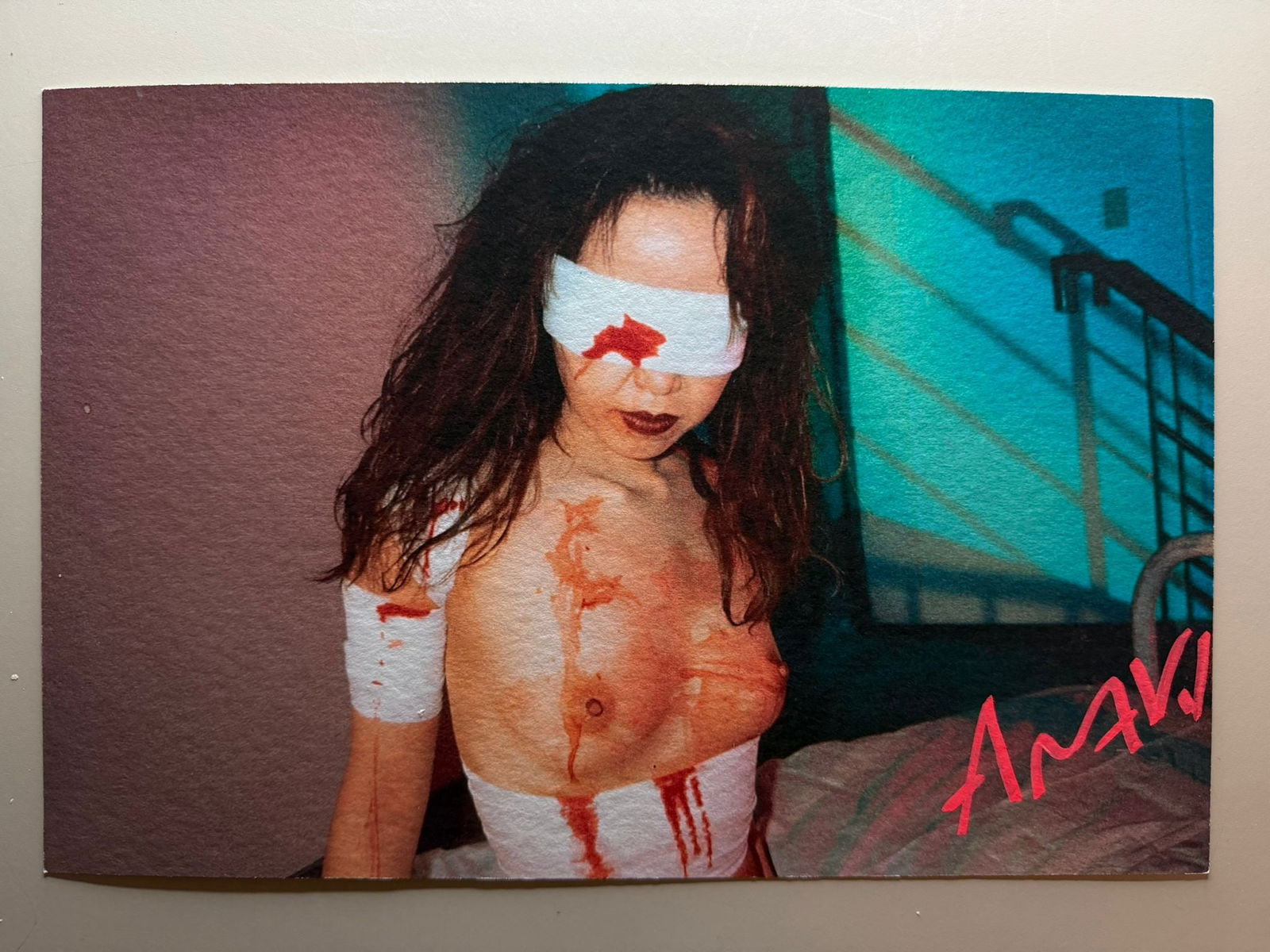 Nobuyoshi Araki – Bloody Blindfold Girl, 1996 - Signed with COA: Original photograph by , titled Bloody Blindfold Girl, originally shot in 1996.—Archival print produced in the early 2000s.—Signed by the artist on the front.—Gallery certificate from Norton Gal