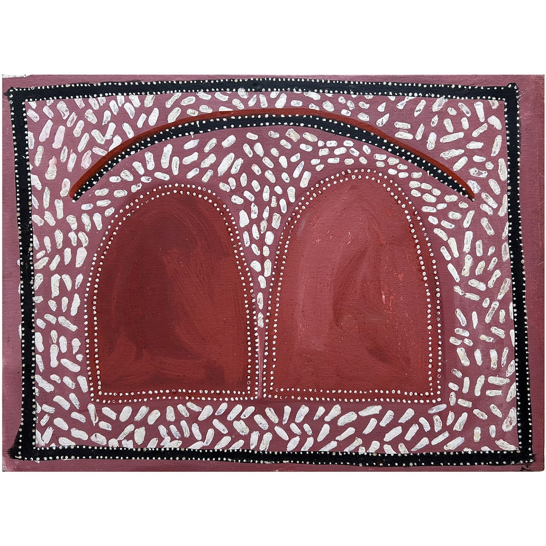 Queenie Mckenzie, Woolwoolyi Hills, 1996: Queenie Mckenzie (1930 - 1998) Woolwoolyi Hills, 1996 natural earth pigments on Belgian linen 72 x 99 cm PROVENANCE Burrinja Gallery, Vic Fireworks Gallery, Qld, Cat No. FW3680 Cooee Art Gallery, NSW,