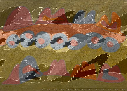 Shirley Purdie, Sandfrog Dreaming, 2000: Shirley Purdie (1947 - ) Sandfrog Dreaming, 2000 natural earth pigments on canvas 140 x 150 cm PROVENANCE Warmun Art Centre, Cat No. 431/00 Private Collection, NSW ARTWORK STORY At Winnaba Springs on