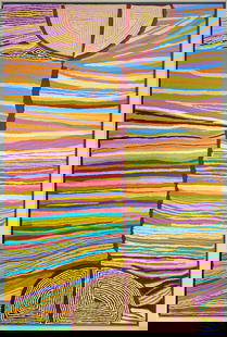 Judy Watson Napangardi, Hair String Story, 2007: Judy Watson Napangardi (1925 - 2016) Hair String Story, 2007 synthetic polymer on linen 181.5 x 122 cm, 185 x 125.5 cm frame PROVENANCE Metro Five Gallery, Vic Private Collection, Vic ARTWORK STORY J