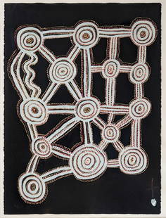 Charlie Tjararu & Willie Tjungurrayi, Bandicoot Ancestors Fighting over Fire at Taltaltanyam: Charlie Tjararu (c.1925 - 1999) & Willie Tjungurrayi (1932 - 2008) Bandicoot Ancestors Fighting over Fire at Taltaltanyam, made 1979 and printed 1981 screenprint on paper 76 x 56 cm, 90.5 x 71.5 cm fr
