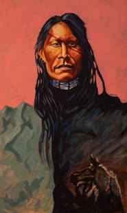 Terry McCue Painting: The Wild One: Terry McCue 1945-2024 The Wild One 30x50” Canvas Wrapped Painting Terry McCue was an Ojibway artist from Curve Lake First Nation, Ontario. A self-taught painter, he was influenced by his