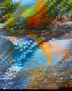 Andrew Kiss Painting: Mountain Stream: Andrew Kiss 1946 Mountain Stream 16xw20” Oil on Canvas Born in Hungary in 1946, Andrew Kiss began his artistic journey when his family immigrated to Canada in 1957. Now based in Calgary,