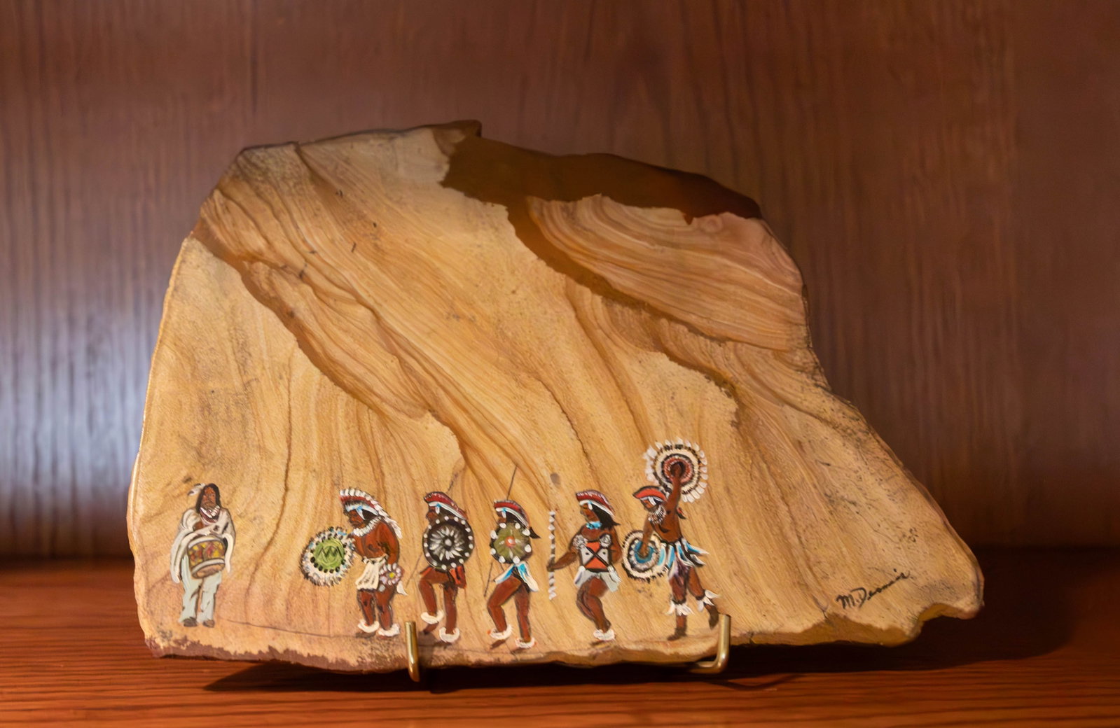 M. Dessnor Stone Plaque: Stone with Painted Warriors: M. Dessnor Stone with Painted Warriors 9x7” Stone Plaque