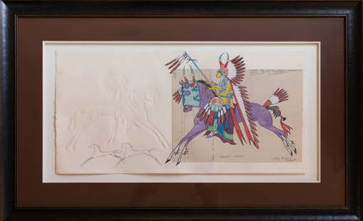George Flett Ledger Drawing: Horse Chief: George Flett 1946 - 2013 Horse Chief 22x11&rdquo; Ledger Drawing Spokane Tribe member and artist George Flett was known for his ledger art. He also worked in sculpture, beadworking, and silversmithing