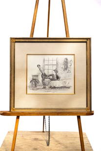 Will James, (1882-1942), Now Push - Original Artwork 1935: Will James, (1882-1942), Now Push - Original Artwork 1935. 9x11", with frame 14x16" Additionally, this lot includes a separate unsigned Will James sketch. This graphite sketch of a bucking horse