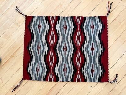 Navajo Weaving: Navajo Chinle Weaving, Vegetal Dyed Wool. Provenance: purchased in 2014 from the Nizhoni Ranch Gallery in Sonoita, Arizona for the collection of Bernd Martens. 20" x 26 inches.