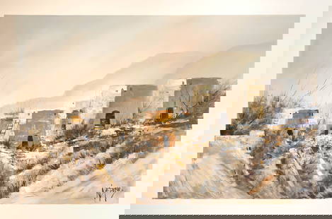 Michael Nisperos, Untitled (Pueblo Painting), Mixed Media on Canvas: Michael Nisperos, (1953), Untitled (Pueblo Painting), Mixed Media on Canvas. Size 72" x 48". Michael Nisperos is an abstract and figural expressionist whose energetic imagery offers a fresh vision of