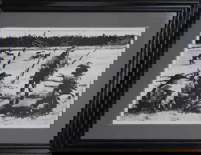 Doris A. Laner, (B. 1964), The Tallest Tale, India Ink on Paper, 1984.: Doris A. Laner, (B. 1964), The Tallest Tale, India Ink on Paper, Framed, 1984. Size 16 x 24". Living and working at the very entrance to Wells Gray Park in Central British Columbia, allows Laner to