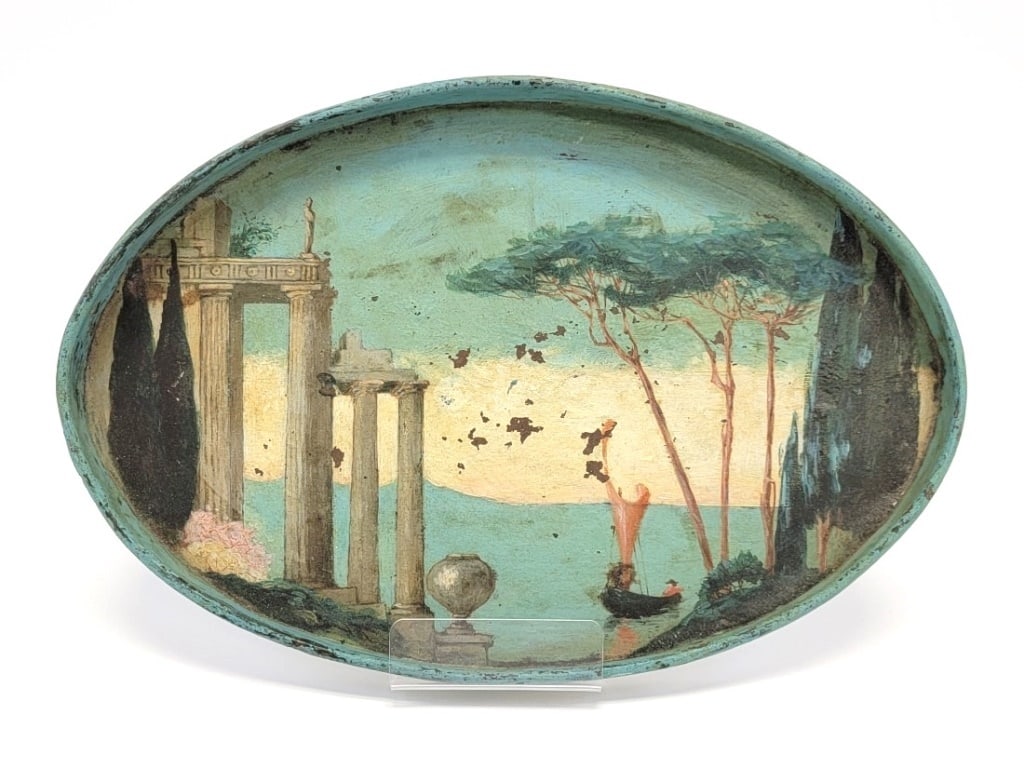 19TH C PAINTED TOLEWARE TRAY, GRECO ROMAN SCENE (1 of 19)