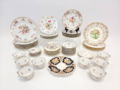 ASSORTED GERMAN PORCELAIN DINNERWARE, DRESDEN ETC: Lot of assorted German porcelain dinnerware. Includes (6) 10" floral Dresden plates, (5) 7.75" floral Dresden salad plates, (6) 7.75" Schumann "Empress" Dresden salad plates, (6) 6" bread plates, (11)