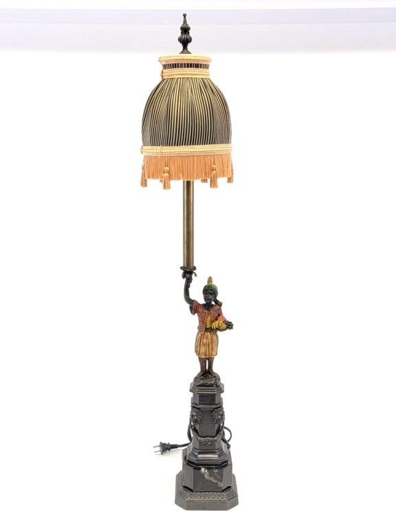 POLYCHROME FINISH BRONZE BLACKAMOOR BUFFET LAMP (1 of 17)