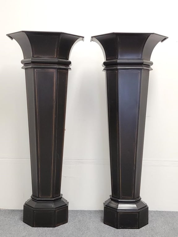 PAIR VINTAGE NAPOLEON III STYLE TOLEWARE PLANTERS (1 of 14)