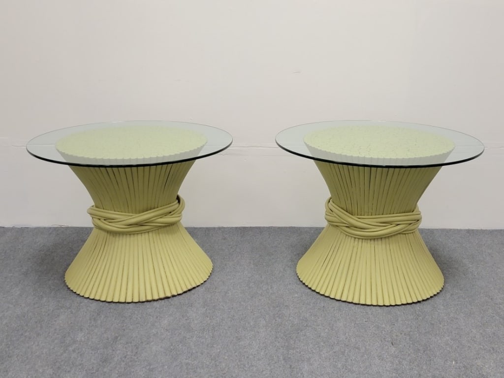 PAIR MCGUIRE STYLE "SHEATH OF WHEAT" SIDE TABLES (1 of 12)