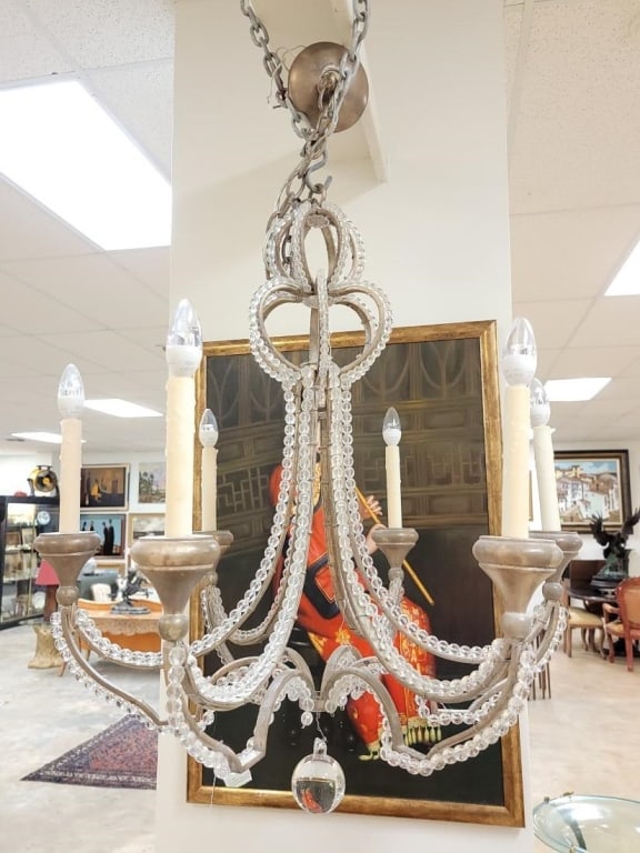 MODERN SILVER TONE & CRYSTAL SIX ARM CHANDELIER (1 of 9)