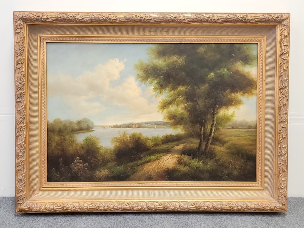 DECORATIVE OIL ON CANVAS PAINTING LANDSCAPE & LAKE (1 of 16)