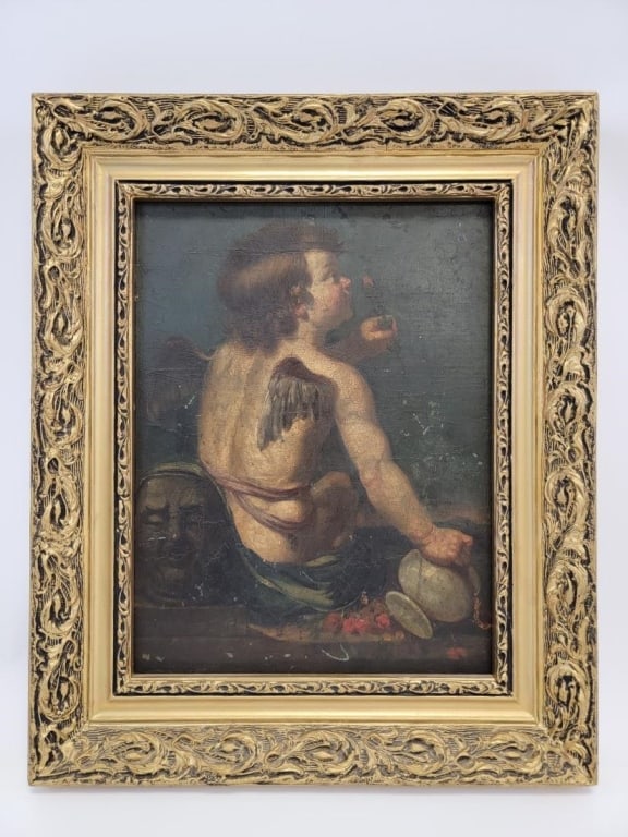 ANTIQUE ITALIAN SCHOOL CHERUB PAINTING ON PANEL (1 of 20)