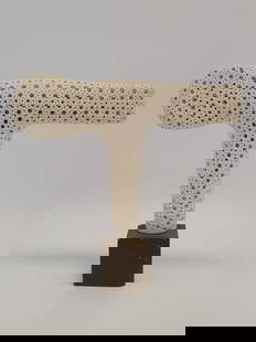 ALEXANDER NEY WHITE TERRACOTTA SCULPTURE: Alexander Ney (Russian, b. 1939) white terracotta abstract pottery sculpture on wooden base. Signed on the bottom of the terracotta "AL NEY". Assembled, the entire piece measures 14.75" tall x 15.5" l