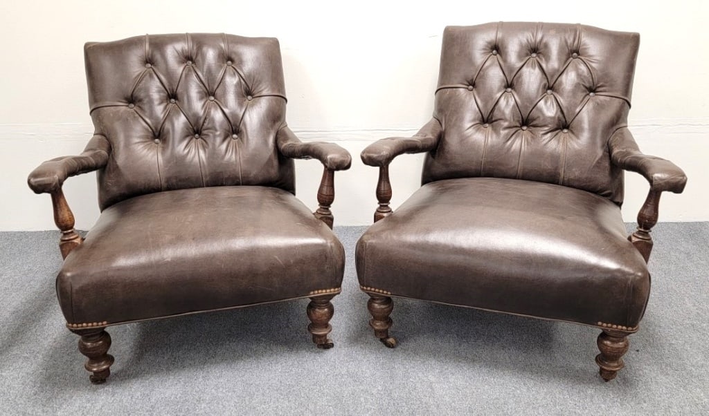 PR EDWARDIAN CHESTERFIELD LEATHER LIBRARY CHAIRS (1 of 17)
