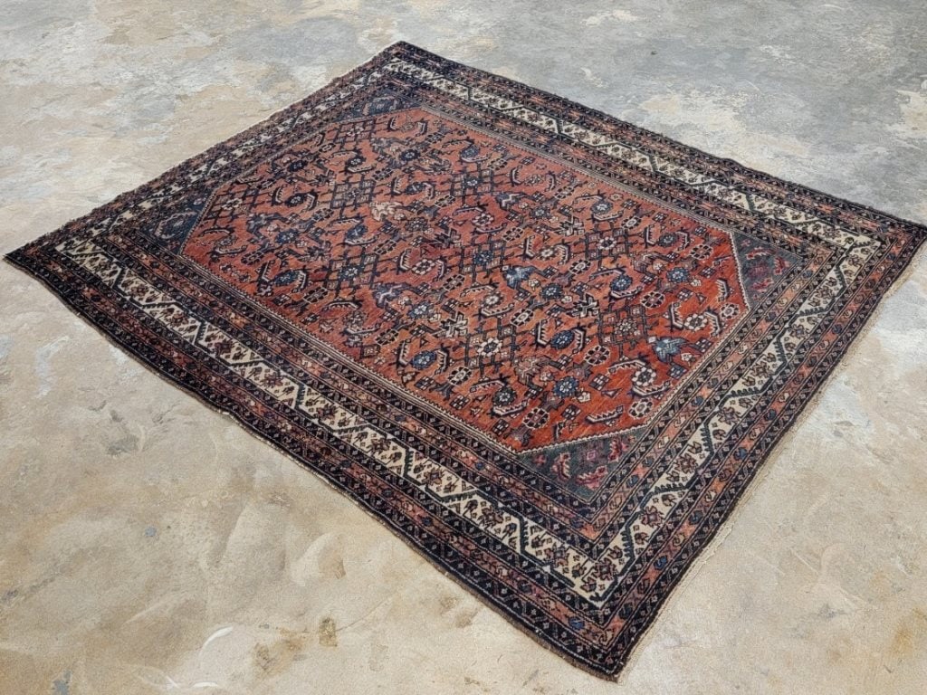 VINTAGE PERSIAN HAMADAN HAND KNOTTED RUG 5' X 6' (1 of 20)