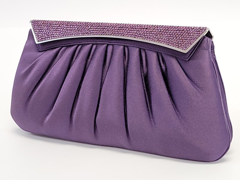JUDITH LEIBER PURPLE SATIN AND CRYSTAL CLUTCH (1 of 10)