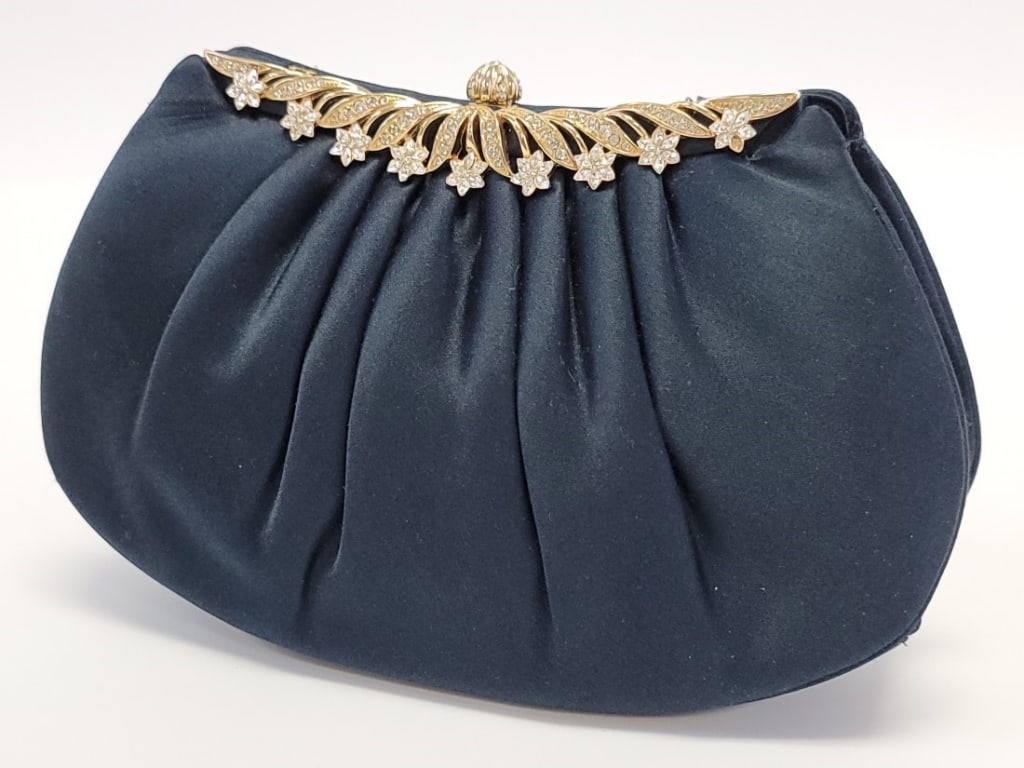 JUDITH LEIBER NAVY SATIN EVENING BAG (1 of 15)