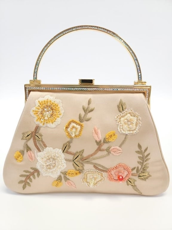 JUDITH LEIBER EMBROIDERED SATIN EVENING BAG (1 of 15)