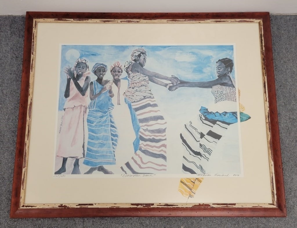 MARIAN HOWARD LIMITED EDITION SIGNED PRINT: Marian Howard limited edition signed print titled "Celebration Dance". Pencil signed and numbered 264/500 lower margin. Frame measures a total of 28" x 34" wide. Condition: frame has nicks and marks t
