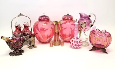 COLLECTION ANTIQUE & VINTAGE CRANBERRY GLASS 15PCS