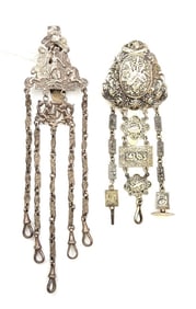 TWO VICTORIAN STERLING SILVER CHATELAINES