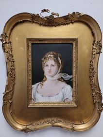 ANTQ PAINTED MINIATURE PORTRAIT ON PORCELAIN PLAQU