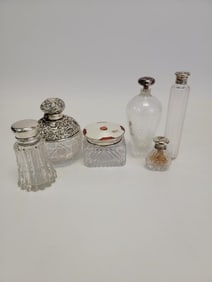 6 ASSORTED STERLING MOUNTED CRYSTAL VANITY BOTTLES
