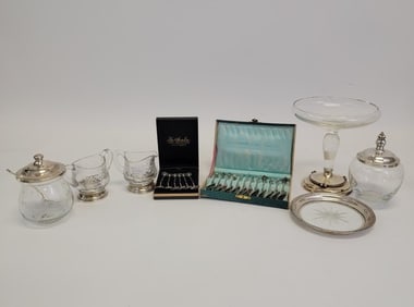ASSORTED STERLING & GLASS TABLEWARES