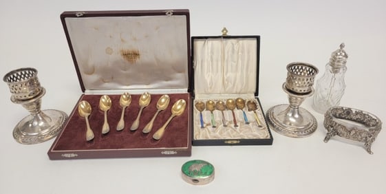 ASSORTED STERLING SILVER & GLASS TABLEWARES