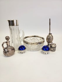 ASSORTED STERLING & GLASS TABLEWARES