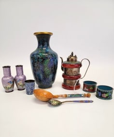 LOT NINE PIECES ASSORTED CLOISONNE