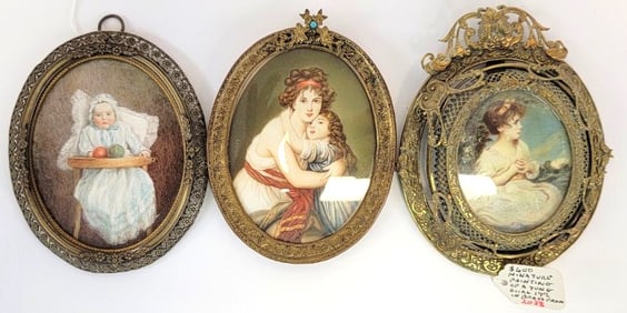 THREE 19TH C FRAMED MINIATURE PAINTINGS