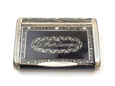 ANTIQUE GERMAN SILVER PIQUE GUTTA PERCHA SNUFF BOX