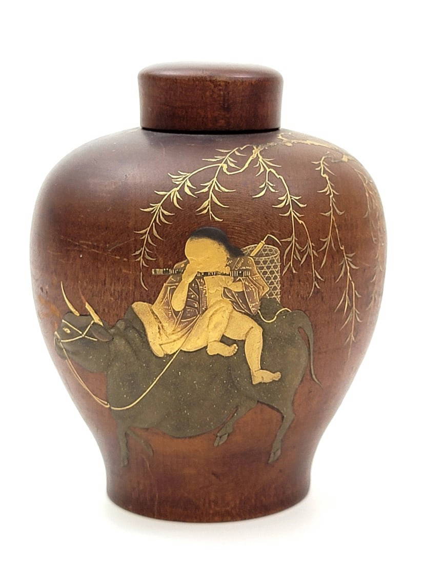 FINE JAPANESE MEIJI PERIOD MAKI-E WOODEN TEA CADDY