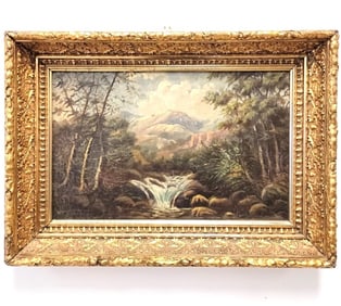 ANTIQUE OIL ON CANVAS PAINTING ORNATE GILDED FRAME
