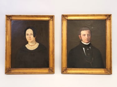 TWO ANTIQUE 19TH C OIL ON CANVAS PORTRAITS