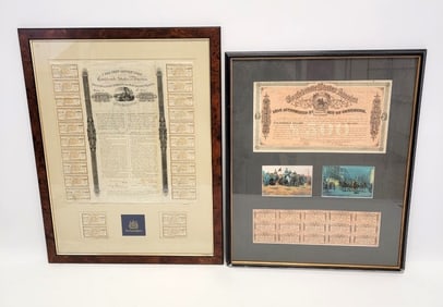 TWO FRAMED CONFEDERATE STATES BOND SHEETS