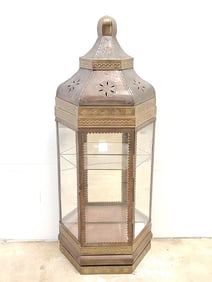 MOROCCAN BRASS & GLASS LANTERN STYLE CURIO
